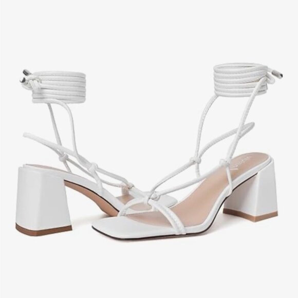 White Lace Up Heels - Picture 4 of 9